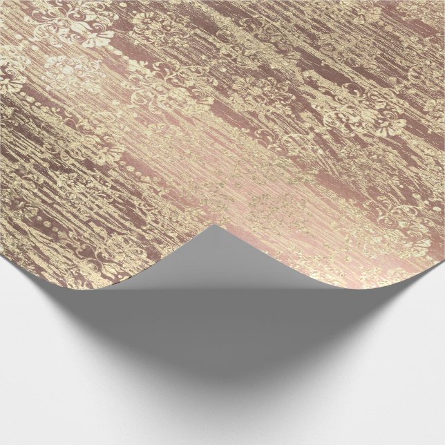 Papel De Presente Tiffany Foxier Rosa Rosa Blush Damask Wood Rustic (Ponta)