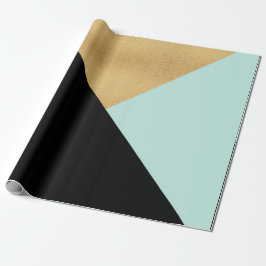 Papel De Presente Tiffany Negra Mint Aqua Black Dourada Geometria do