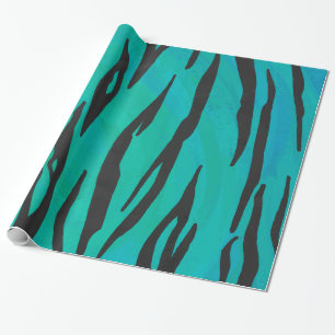 Papel De Presente Tiger Black and Teal Impressão