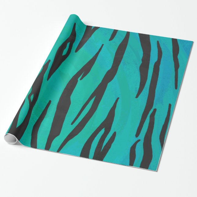 Papel De Presente Tiger Black and Teal Impressão (Desenrolado)