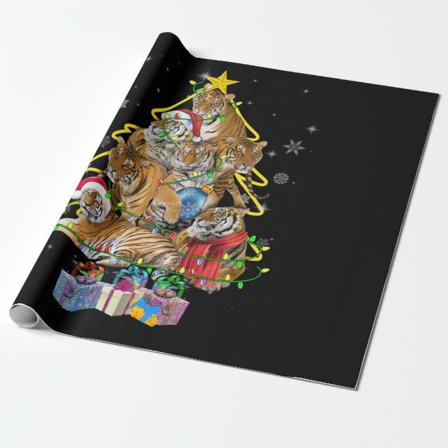 Papel De Presente Tiger Christmas Tree Snow Funny Tiger Xmas Gift (Desenrolado)
