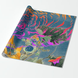 PAPEL DE PRESENTE TIGER DE PAPEL E FLORES DE JAPONÊS PARA ENVOLVIMEN