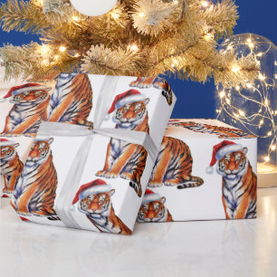 Papel De Presente Tigre da Moda com Chapéu de Papai Noel Natal