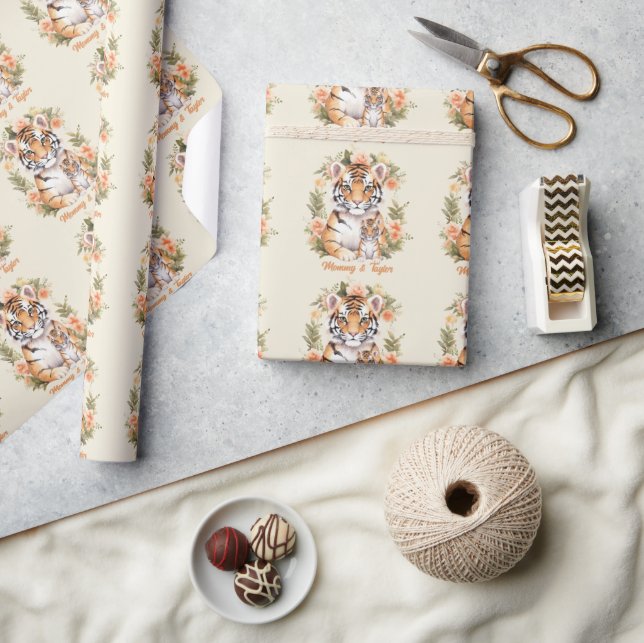 Papel De Presente Tigre e filhote Feriado novo (Artesanato)