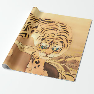 Papel De Presente Tigre Minhwa Vintage junto a um riacho