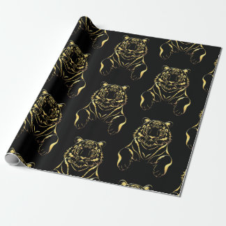 Papel De Presente Tigre preto com tiras de ouro