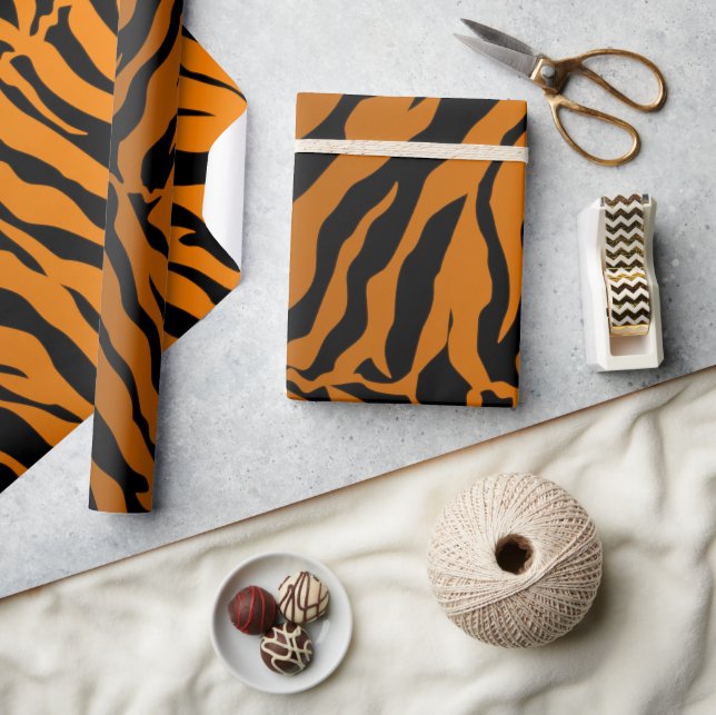 Papel De Presente Tigre Preto E Laranja Impressão Animal (Artesanato)