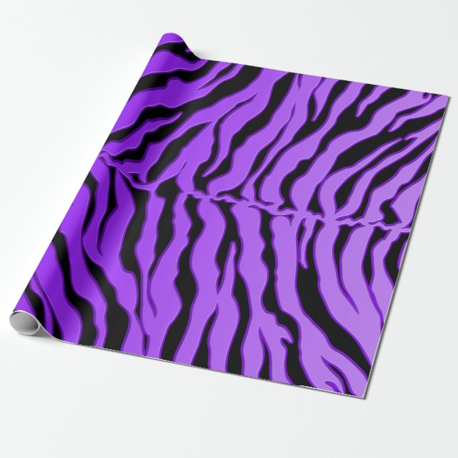 Papel De Presente Tigre Preto E Roxo Impressão Animal (Desenrolado)