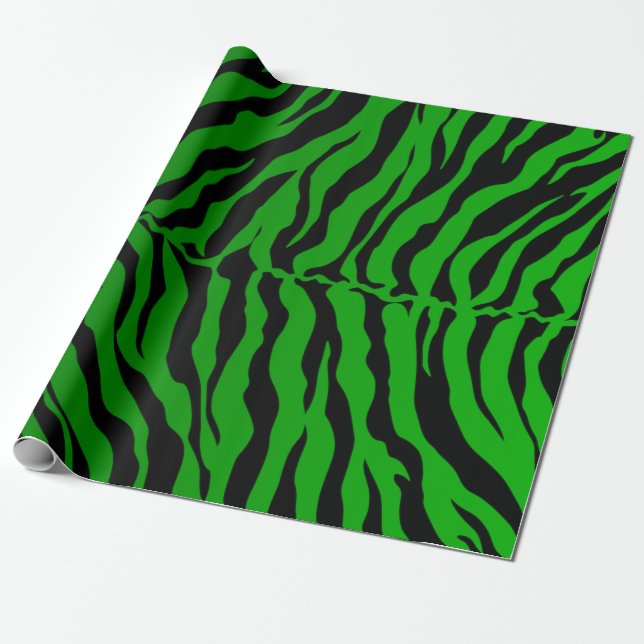 Papel De Presente Tigre Preto E Verde Fita Impressão Animal (Desenrolado)