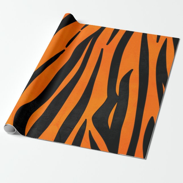 Papel De Presente Tigre Preto Laranja Selvagem Espalha Impressão Ani (Desenrolado)