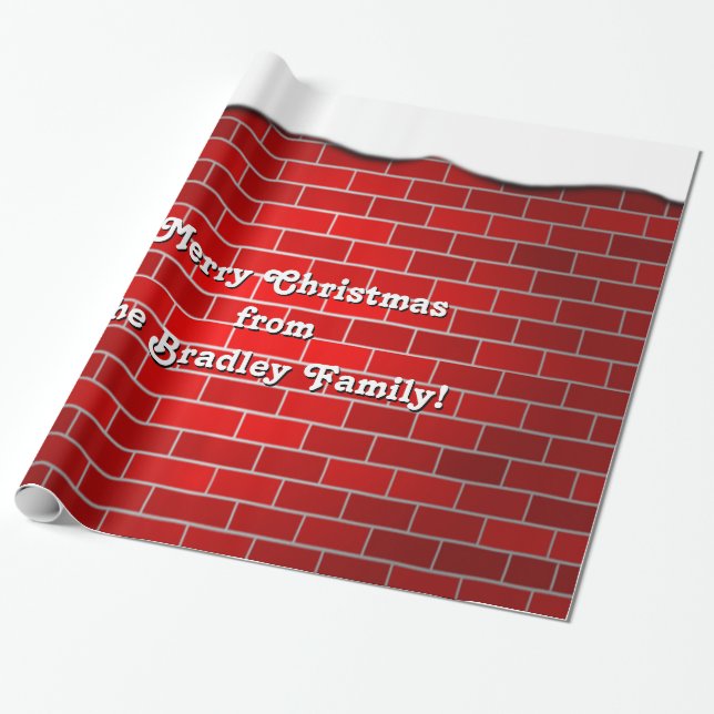 Papel De Presente Tijolo Vermelho com Deriva de Neve - Topo Nevado (Desenrolado)