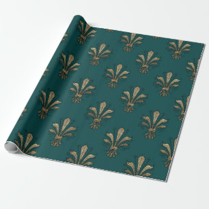 Papel De Presente Tília e Preto Paris Fleur de Lis