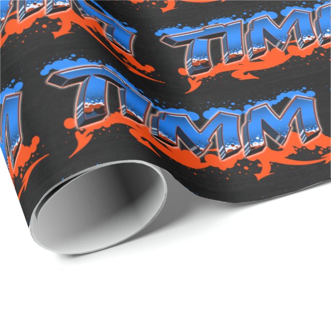 Papel De Presente Timm Vorname Name Graffiti blue orange (Ponta do rolo)