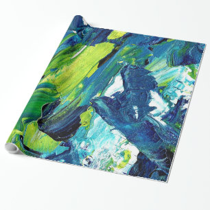 Papel De Presente Tinta Acrílica Abstrata em Azul