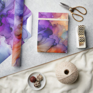Papel De Presente Tinta Alcoólica Abstrata Laranja e Roxa