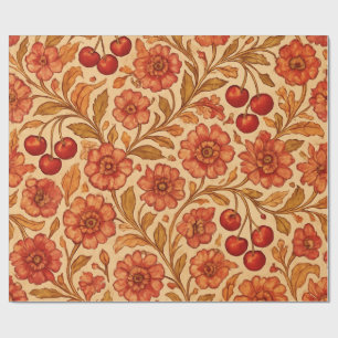 Papel De Presente Tinta de Álcool Floral e Cereja Isolada
