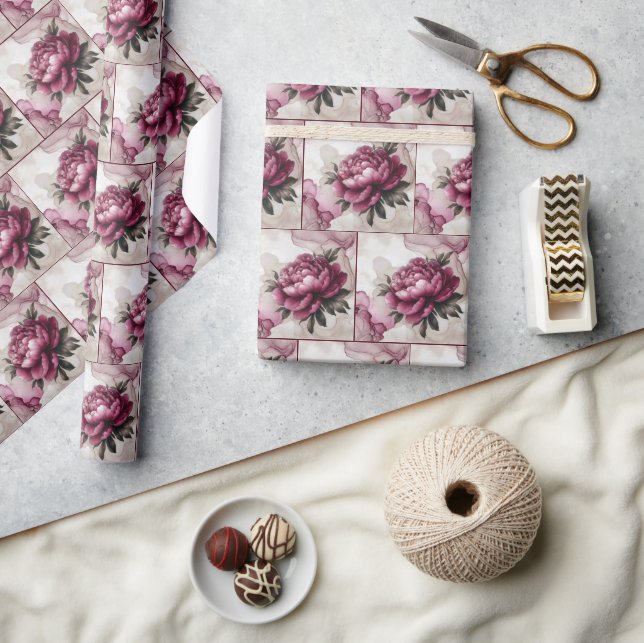 Papel De Presente Tinta de Álcool Rosa de Peony (Artesanato)