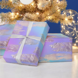 Papel De Presente Tinta Iridescente Roxa e Azul e Folha de Ouro Rosa