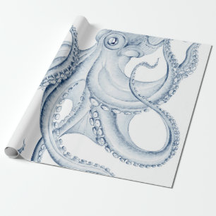 Papel De Presente Tinta Kraken de Octopus Cephalopod Azul