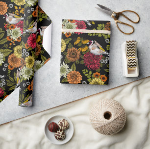 Papel De Presente Tintas de ouro no jardim em preto