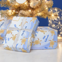 Papel De Presente Tintas Douradas Tinta Azul | Natal Mele Kalikimaka