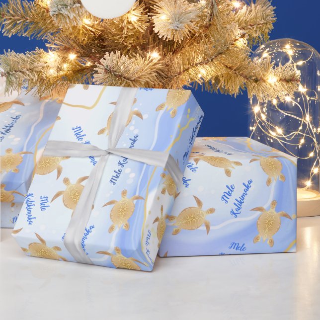 Papel De Presente Tintas Douradas Tinta Azul | Natal Mele Kalikimaka (Feriados)