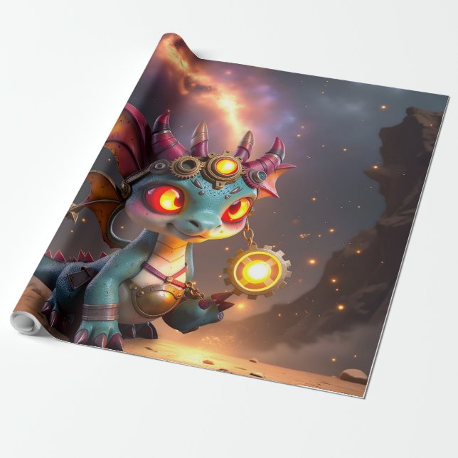 Papel De Presente Tiny Dragon, Big Time Energy – The Ember Clockling (Desenrolado)