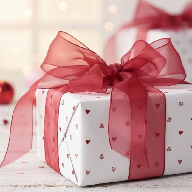 Papel De Presente Tiny Pink Red Hearts Minimal Valentine's Day (Simple Red Pink Hearts on White. Cute Valentine's Day Kids Wrapping Paper with Tiny Heart Pattern)