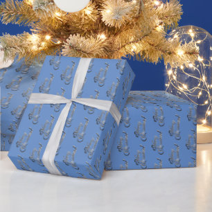 Papel De Presente Típica Moderna Elegante Azul Feliz Natal