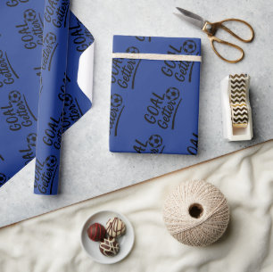 Papel De Presente Tipografia Azul Real com Tema de Futebol 'Goal Get