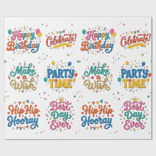 Papel De Presente Tipografia Colorida e Alegre de Aniversário Presen