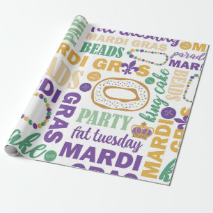 Papel De Presente Tipografia da Celebração de Mardi Gras