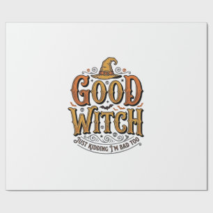 Papel De Presente Tipografia de Halloween de Bruxa Boa Vintage Desig