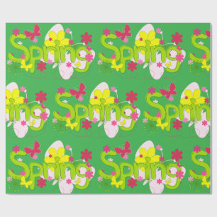 Papel De Presente Tipografia de Jardim de Primavera Flores Borboleta