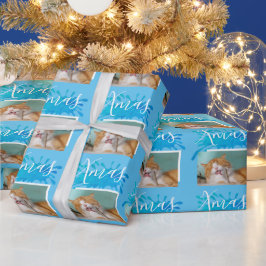Papel De Presente Tipografia de Natal de Foto de Gato Fofo