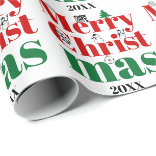 Papel De Presente Tipografia de Natal feliz e elementos de colheita