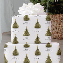 Papel De Presente Tipografia de Natal Pine Tree Feliz Feriados