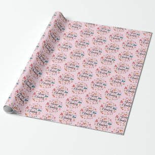 Papel De Presente Tipografia de Natal rosa-claro