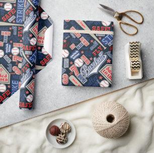 Papel De Presente Tipografia do Baseball Red White ID770