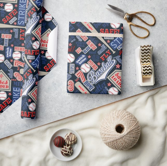 Papel De Presente Tipografia do Baseball Red White ID770 (Artesanato)