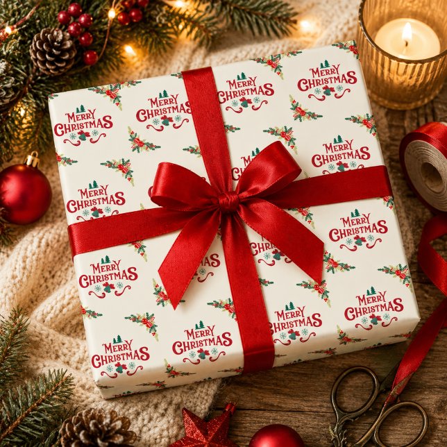 Papel De Presente Tipografia Elegante de Natal Férias  (Criador carregado)
