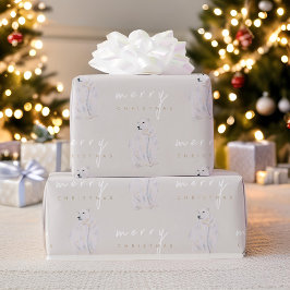 Papel De Presente Tipografia Moderna do Urso Polar de Aquarela Natal