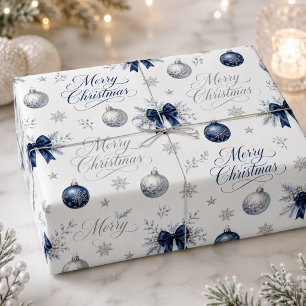 Papel De Presente Tipografia Natal Feliz Prata Marinha Feriado