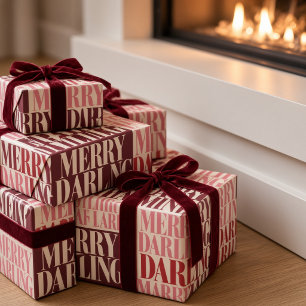 Papel De Presente Tipografia Negrita Merry Darling Rosa Borgonha 