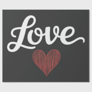 Papel De Presente Tipografia Romântica Minimalista Coração de Amor