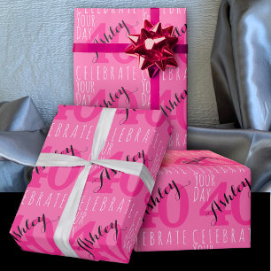 Papel De Presente Tipografia Rosa aniversário de 40 anos moderna