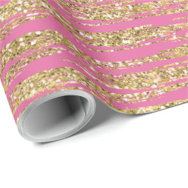 Papel De Presente Tiras de Brilho Douradas Rosa