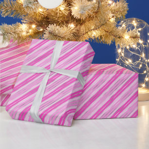 Papel De Presente Tiras de Prata e Rosa Quente