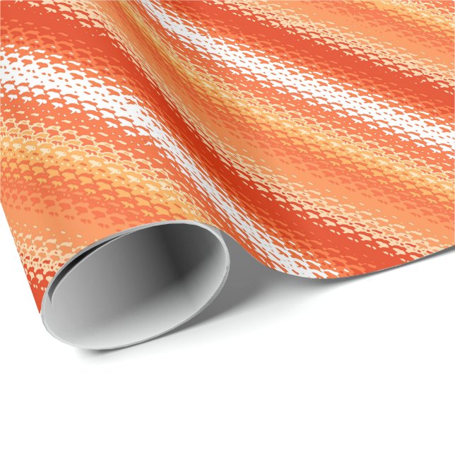 Papel De Presente Tiras de vidro fosco - laranja e branca (Ponta do rolo)
