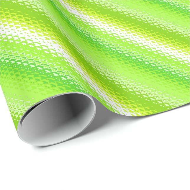 Papel De Presente Tiras de vidro fosco - verde limão e branco (Ponta do rolo)